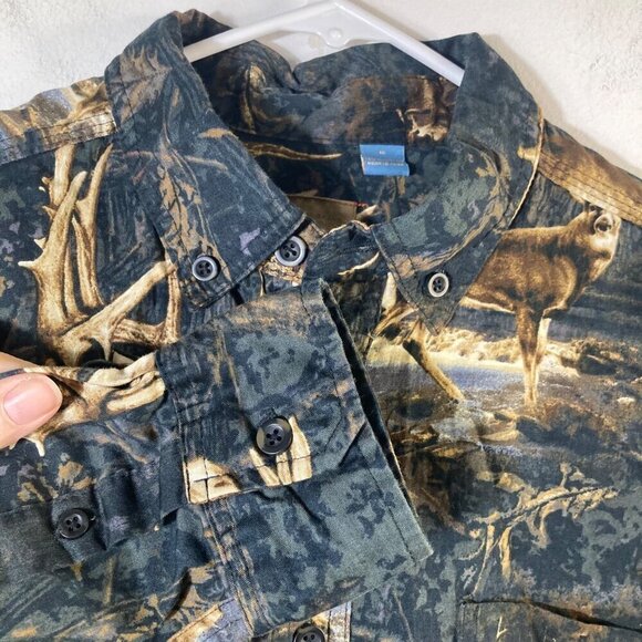 Mens Legacy Falls Hunting Shirt Buck Deer Button Long Sleeve M Black Brown - Picture 4 of 7
